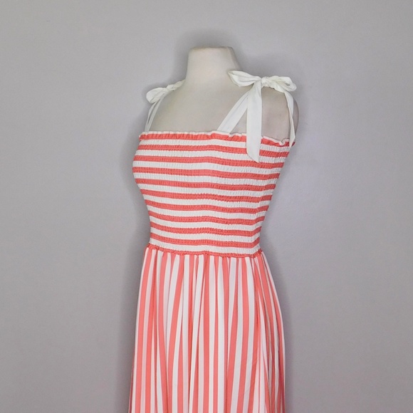 SUMMERSALT The Smocked Maxi Dress Nautical Stripe Nantucket Red ~ Large - Picture 6 of 12